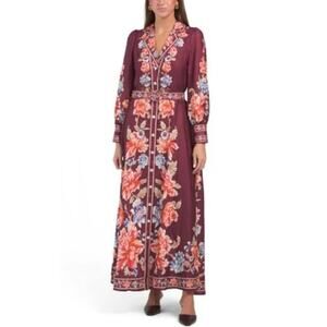 Dalia MacPhee Boho Maxi Dress Floral Romantic Autumn Long Sleeve Women Small
